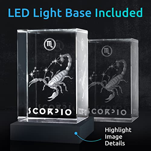 ArtPix 3D Zodiac Sign Crystal Gifts, 3D Laser Etched Engraved Scorpio Zodiac Symbol Crystals, Personalized Memorial Birthday Gifts for Mom, Dad, Men, Women, Him, Her, LED Light Base Included