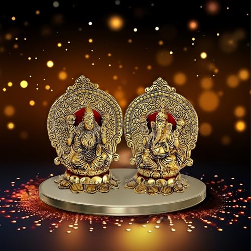 Estatua de Lakshmi y Ganesh en flor de loto decorativa miniatura 4