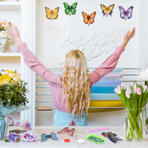 Landical 25 Pcs Butterfly Diamond Painting Kits for Adults DIY Diamond Art Painting Wall Hook Key Holder Butterfly Wall Hooks Rhinestone Dot Gem Art Kits Sticky Hooks for Towel Hat Kitchen Decoration by Landical - Used condition - Image 5