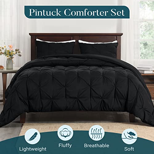 Basic Beyond Queen Comforter Set - Pinch Pleat Black Comforter Set Queen, Pintuck Bed Comforter Queen Set With Comforter & 2 Pillow Shams #TOP1