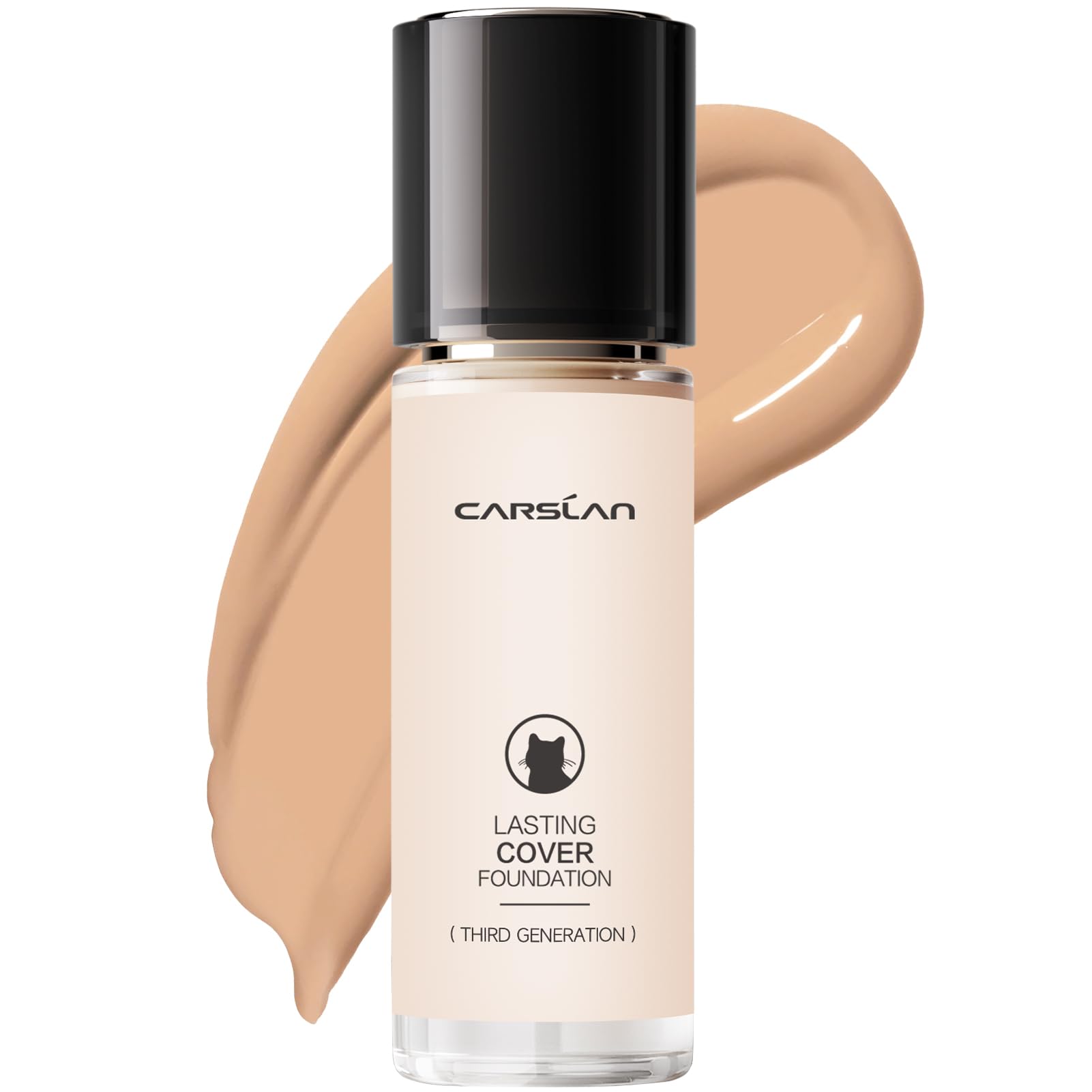 CARSLAN Lasting Cover Foundation, 24H Longlasting Full Coverage Matte Finish Face Makeup, Poreless, Lightweight, Waterproof, Oil Free Liquid