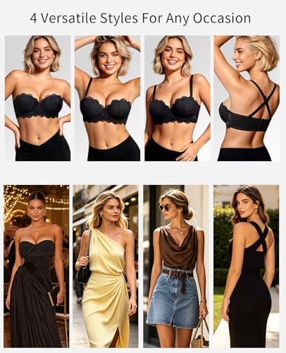 Image of Plusexy Women's Push Up Strapless Bra Padded Wire Convertible Multiway Bras