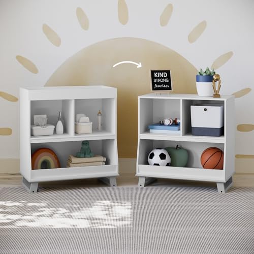 Image of Storkcraft Modern Convertible Baby Changing Table (White and Pebble Gray) - GREENGUARD Gold Certified, Diaper Changing Table Fits Standard Changing Table Pads, Changing Table Topper