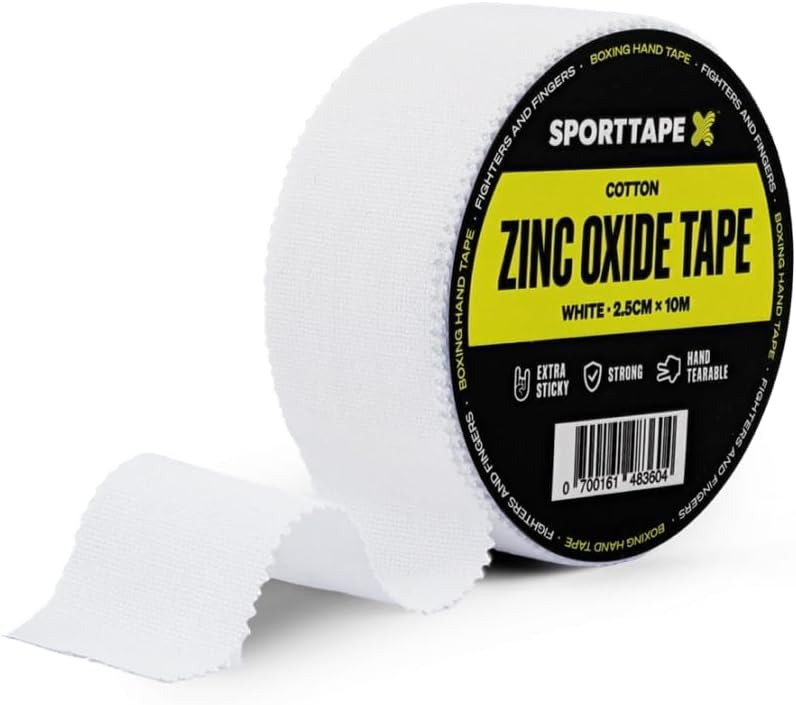 SPORTTAPE Zinc Oxide Tape | 2.5cm x 10m | White Rigid Athletic Tape for Blister Prevention, Joint Support, Boxing Hand Wrap | Zinc-Oxide Strapping for Climbing, Rowing, Wrist, Hand, Glove Protection