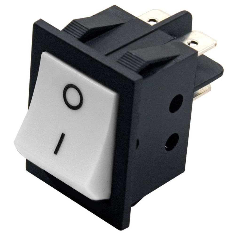 5 interrupteurs (ON)-OFF momentané, à bascule, bouton blanc, bipolaire DPST, marquage 0-I, 2 positions, rectangulaire, à cliquet, trou 31 x 22 mm, portée 220 V 230 V 16 A, contacts 6,35 mm