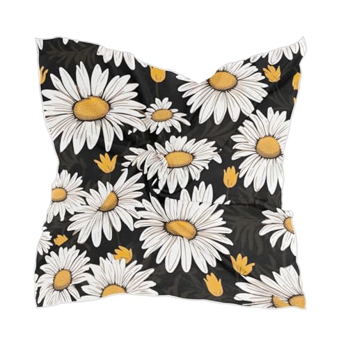 Daisy Silk Like Head Scarf for Women,Soft Fashion Neck Scarf Square Satin Head Scarf 23.6 Inches - Main Image
