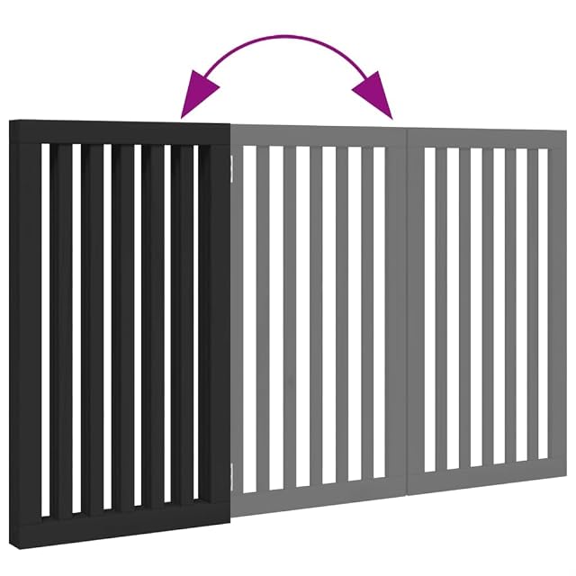 Foto 4 de 8 de vidaXL Puerta para Perros Plegable 3 Paneles Madera álamo Negra 150 cm, Puerta para Mascotas