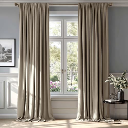 Image of MIULEE Taupe Blackout Velvet Curtains Drapes 96 Inch Long 52 inchx96 inch Bedroom