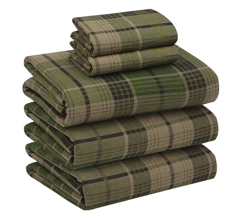 RUVANTI Flannel Sheets Split King Size - 100% Cotton Double Brushed Split King Bed Sheets Set Deep Pockets 16 Inches All Seasons Breathable & Extra Soft Warm & Cozy 5 Piece DNA Plaid