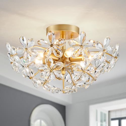 WUZUPS Crystal Chandelier Flushmount Ceiling Light Modern Lighting Fixture for