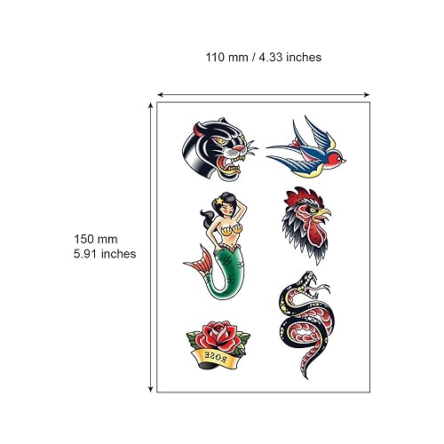 Miniatura 5 de SanerLian Etiqueta engomada temporal del tatuaje del cráneo del ancla de la golondrina impermeable adultos hombres mujeres mano brazo hombro cuerpo