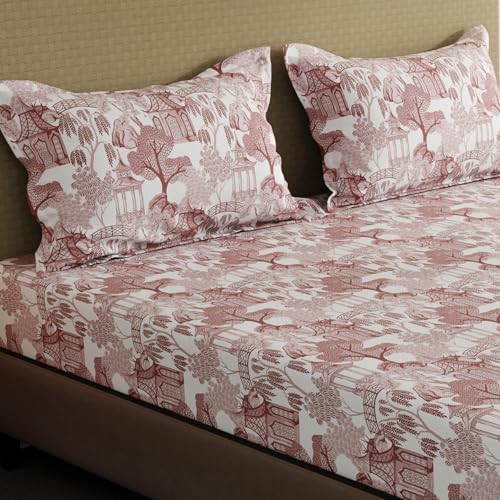 Image of Layers 100% Cotton Bedsheet for King Size Bed | Lumina Floret Collection | 144 TC Soft & Breathable | Printed with 2 Pillow Covers | Wrinkle Free & Colorfast | 3 Piece Bedding Set - Brown
