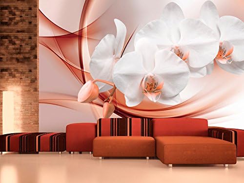 Miniatura 3 de artgeist Mural de pared Orquídea naranja de 116 x 83 pulgadas, papel tapiz autoadhesivo removible de gran tamaño para decoración de pared, diseño de