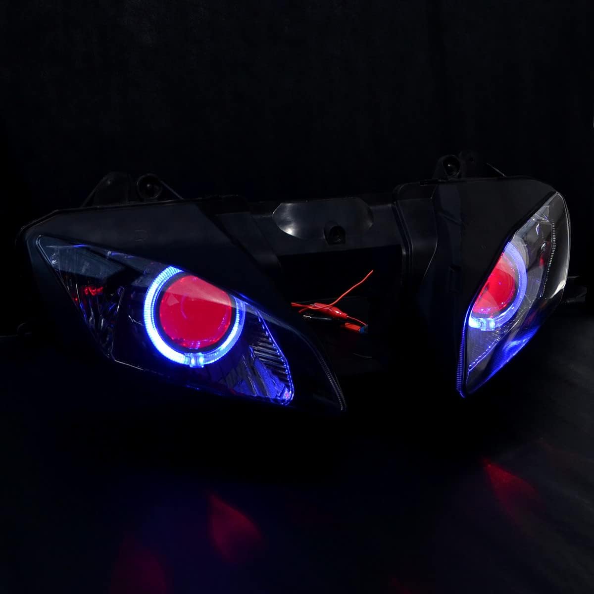 LED Red Demon Blue Angel Eyes Headlight Assembly For Yamaha YZF R6 2006-2007 HID bulb