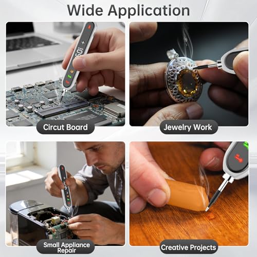 Image of Cordless Soldering Iron Kit, 8S Fast Heating, Type-C Charging, Adjustable Temp 180~450℃, 3 Replaceable Tips, 1600mAh Portable Wireless Soldering Pen for Electronics Repair and DIY Projects-White