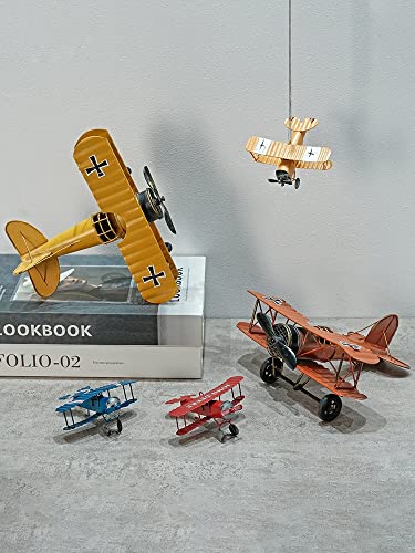 Avión pequeño amarillo miniatura retro de metal decoración 18.5cm 3