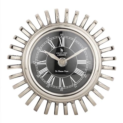 Image of Decor de Maison Brings Handcrafted Edgesculpt Table Clock for Living Room, Bedroom, Study Table, Office Desk | Classic Non-Ticking Tabletop Battery Operated Analog Desk Clock in Black (17x6x17cm)
