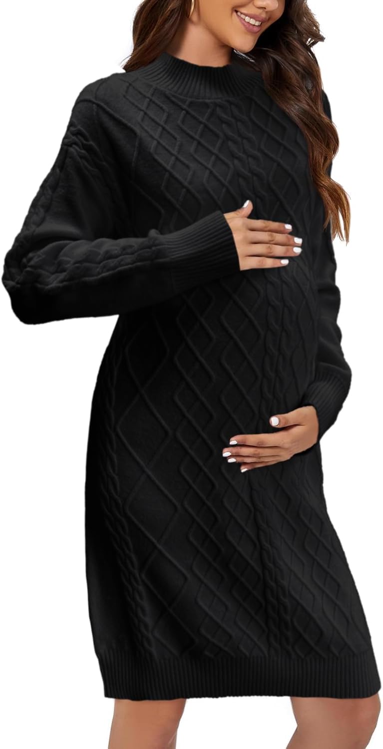 Saodimallsu Womens Maternity Sweater Dress Cable Knit Sexy Bodycon Crew Neck Long Sleeve Fall Mini Sweaters Dresses
