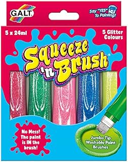 Galt Toys, Squeeze 'n Brush - 5 Glitter Colours, Brush Tipped Paint Pens, Ages 3 Years Plus
