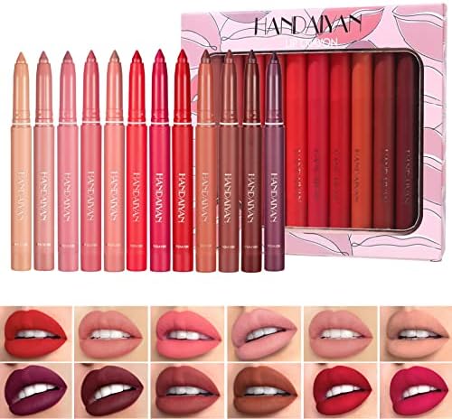 12 Colors Lipstick Set, Matte Lip Crayon Set, Lip Crayon Liner, Long-lasting Lipstick Set, Waterproof/Non-Stick Cup Lipsticks, Makeup Gift Set for Girls and Women