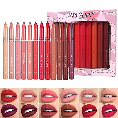 12 Colors Lipstick Set, Matte Lip Crayon Set, Lip Crayon Liner, Long-Lasting Lipstick Set, Waterproof/Non-Stick Cup Lipsticks, Makeup Gift Set For Girls And Women #TOP27