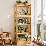 Boohelves de roble macizo rústico de 5 niveles para sala de estar, cocina y entrada, madera moderna de alta capacidad, para el hogar