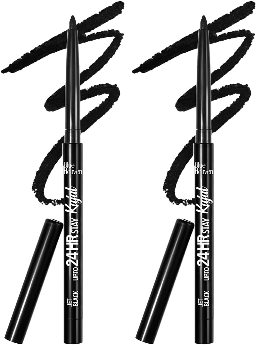 Blue Heaven 24HR Stay Kajal | Jet Black for Women | Smudge Proof Long Lasting | Eye Makeup Kajal Pencil | 0.30g (Pack of 2)-image-10