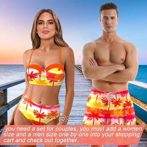 Matching Swimsuit for Couples,Women Two Piece Bathing Suit Bikini Set Mens Swimtrunks Couples Matching Swimwear2