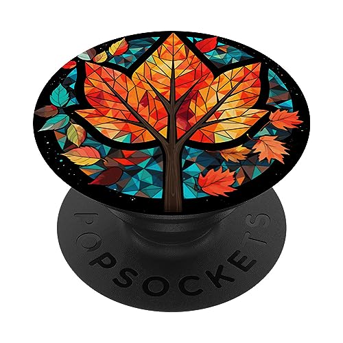 Falling for Geometric Splendor: A Kaleidoscope of Autumn PopSockets Swappable PopGrip, Black