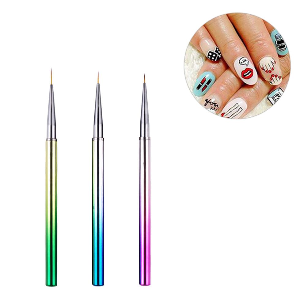 FRCOLOR 3Pcs Ultra Fine Nail Art Liner Brushes Metal Handle Detail Painting Pens Precision Striping Tool for French Tips DIY