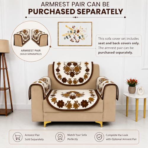 Image of Homerz Premium 'Surya Series' Sofa Cover | Stylish Sofa Protector | Net Fabric | Anti-Stain & Washable Slip Cover Exact Size Antislip (Daisy Brown, 1 Seater, Seat Cover with Backrest)