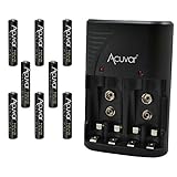 8 Acuvar AAA Rechargeable Batteries + Acuvar 3 in 1 Battery Charger for Double AA, Triple AAA and 9V Batteries