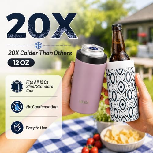 Image of 4-in-1 Slim Can Cooler Easy to Hold Insulated Beer Can Holder Double-Walled Stainless Steel for All 12 Oz Cans (White shape)