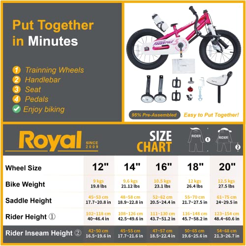 Royalbaby Freestyle Kids Bike Girls 16 Inch Bmx Childrens Bicycle With Training Wheels & Kickstand For Ages 4-7 Years, Fuschia #TOP5