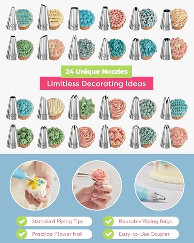 Kootek 32-Piece Piping Bags and Tips Set with 24 Icing Piping Tips, 2...