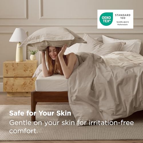 Image of Bedsure 100% Washed Cotton Duvet Cover Twin - Frosted Almond Minimalist Bedding Set Linen Like - PureWoven Plain Simple & Soft Comforter Cover for All Seasons (Frosted Almond, Twin, 68 inchx90 inch)