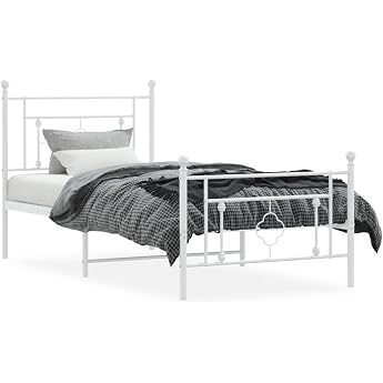 vidaXL Bed Frame Bed Frame with Headboard Footboard Bed Guest Bed with Storage Space Metal Bed Single Bed Bedroom Bed White 100 x 190 cm Metal