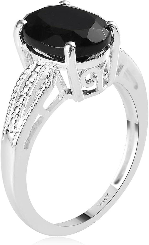 Black Tourmaline Ring 925 Sterling Silver Split Shank Vintage Statement Engagement Women Jewelry Birthday Christmas Gifts for Women