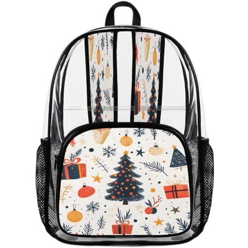 Christmas Clear Backpack for Stadium Events, Snowflakes Waterproof Clear Bag for Women Men Adult Sport Work Daily Music Festival and Concerts4