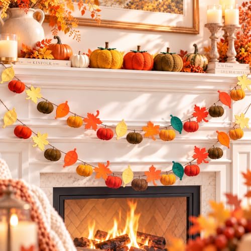 Jecery 2 Pcs Fall Pumpkin Garland 78 Inch Felt Thanksgiving Banner