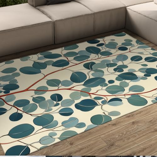 Tapis bleu-vert 120x180cm de style floral pour chambre et salon moderne