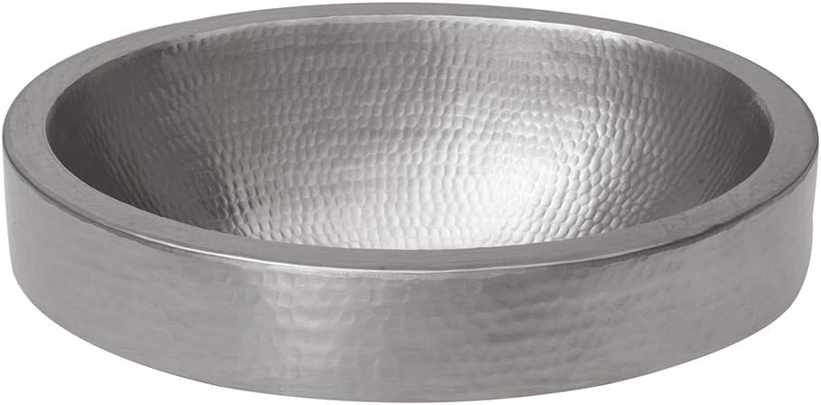 Premier Copper Products VO17SKEN 17-Inch Oval Skirted Vessel Hammered Copper Sink in Nickel