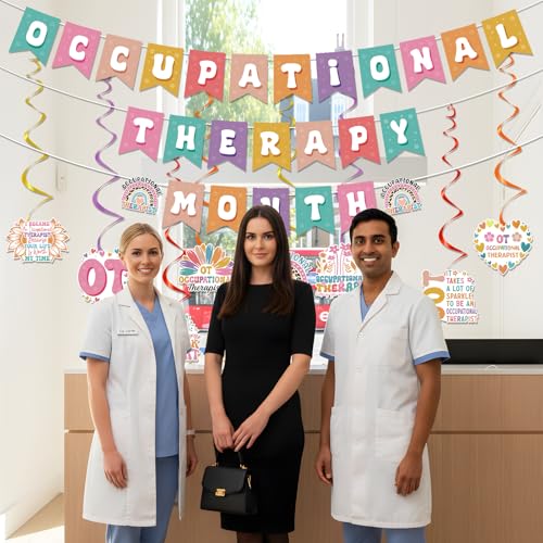 Image of Occupational Therapy Month Decorations - 11PCS Happy OT Month Party Banners Hanging Swirls Decor, Occupational Therapist Appreciation Support Thank You Party Supplies Decoration