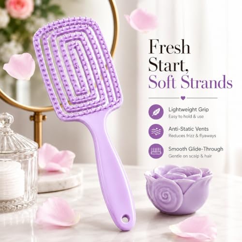 Image of Kaidaa Hair Brush Comb for Women & Men | 3D Detangling Hair Brush | Anti Hair Fall Hair Comb for Curly, Wavy & Straight Hair | Wet & Dry Brush with Scalp Massager | Frizz Control Styling Brush (Purple)