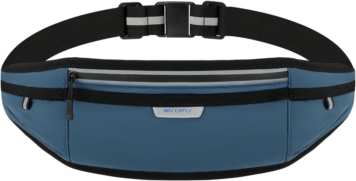 WATERFLY Running Belt Slim Breathable Back Pad 4-Pocket Runners Pouch