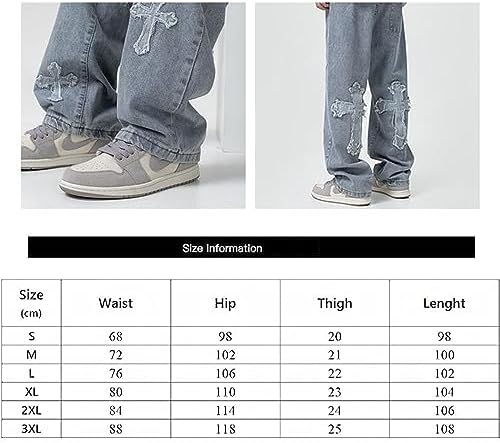 High Street Cross Patch Jeans Heren Trendy Merk Hiphop Knappe Rechte Losse Wijde Pijpen Lange Broek(Black,S High Street Cross Patch Jeans Heren Trendy Merk Hiphop Knappe Rechte Losse Wijde Pijpen Lange Broek(Black,S