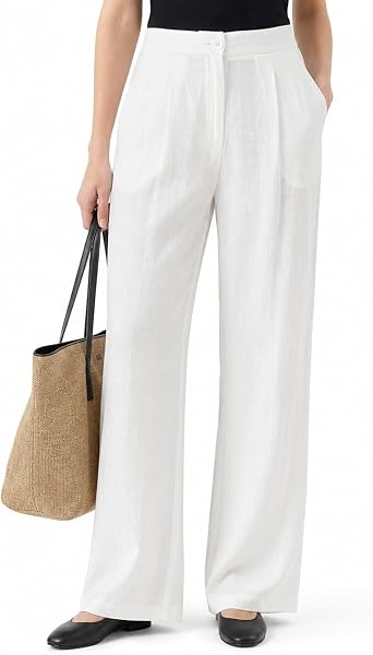 Zylioo Tall Linen Pants Women 58"+ Height Wide Leg Straight Palazzo Dress Pants for Work Summer Business Casual