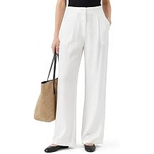 Zylioo Tall Linen Pants Women 58"+ Height Wide Leg Straight Palazzo Dress Pants for Work Summer Business Casual