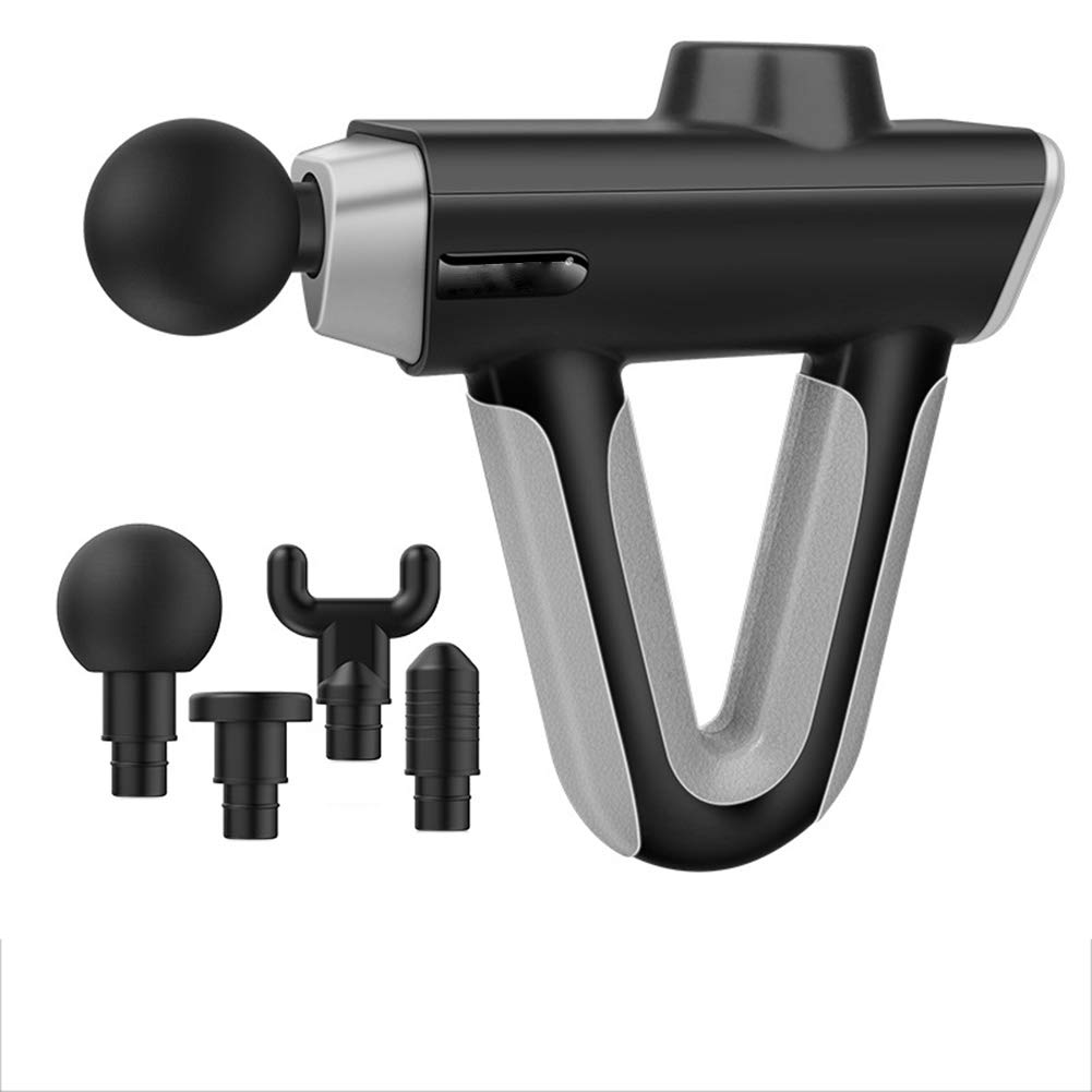 Fascia gun, percussion massager, 4 kinds of adjustable levels of deep tissue percussion muscle massager, 4 massage heads, can restore relaxation fatigue, 2600 mAh battery,Black gold