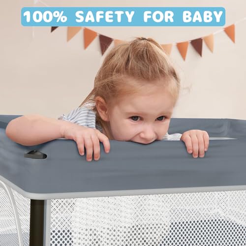 TOREVSIOR Foldable Baby Playpen with Mat, 50"×50" Foldable Playpen for Babies and Toddlers, Indoor & Outdoor Kids Safety Play Pen, Portable Play Yard, Foldable Baby Playpen with 50 Ocean Balls - Thumbnail 7